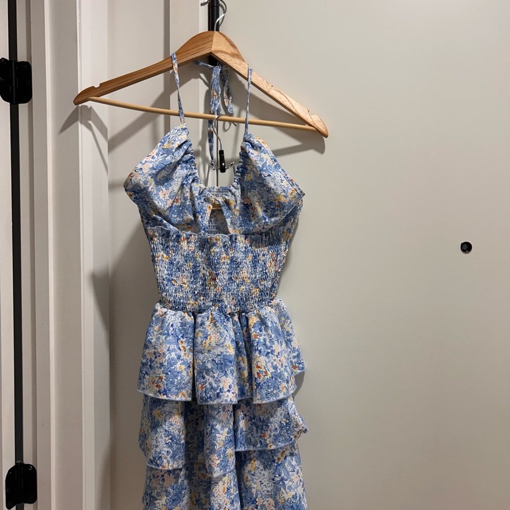 Floral Blue and White Halter Dress